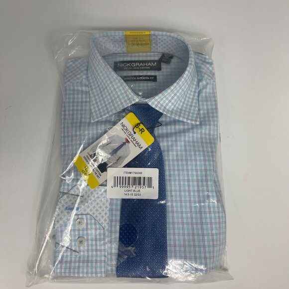 Nick Graham Men’s Dress Shirt & Tie Set Light Blue 14-15 32/33 Modern Fit NWT - Picture 3 of 12